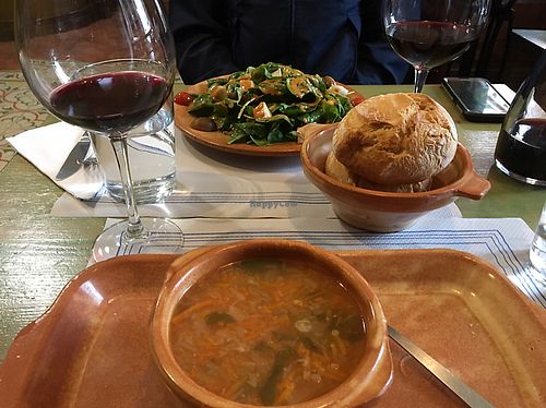 minestrone and spinach salad at Twist Cafe and Vegetal in Gijon