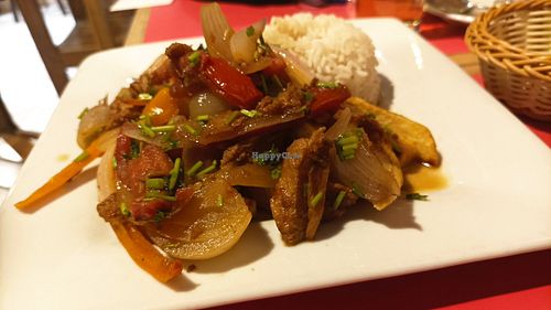 Lomo saltado at Loving Hut Lince in Lima