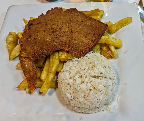 Seitan empanado at Loving Hut Lince in Lima
