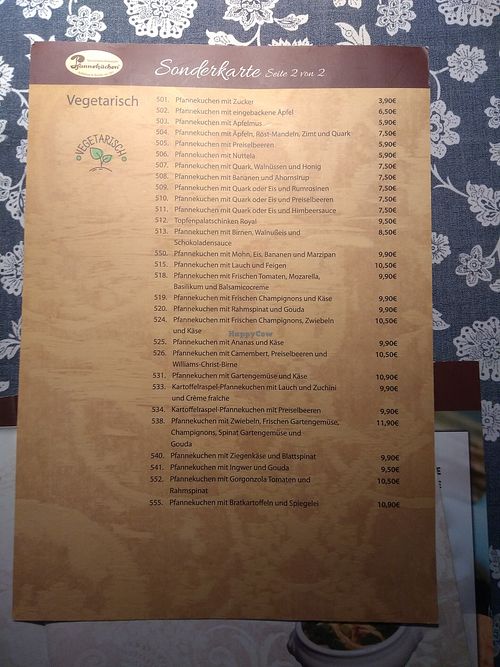 Vegetarian options at Pfannekuchen in Hameln