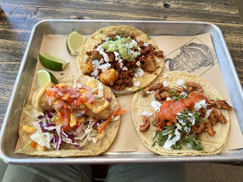 Fish taco (7 out of 10), tinga taco (7 out of 10), pastor taco (6.5 out of 10)    at L/A Mex Vegan Taqueria in Chicago