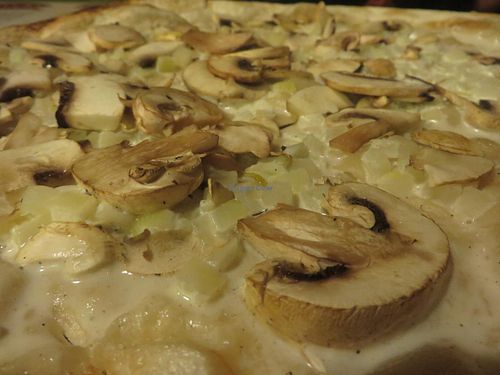 mushroom tarte flambee (vegan with soya sauce and no cheese) at Flammkuchenhaus in Saarbrucken