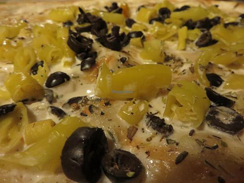 Mediterranean tarte flambee (vegan with soya sauce and no cheese) at Flammkuchenhaus in Saarbrucken