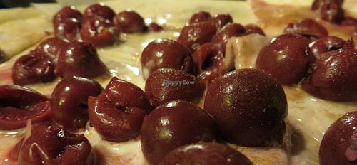 cherry tarte flambee (vegan with soya sauce and no cheese) at Flammkuchenhaus in Saarbrucken