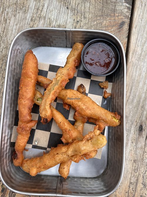 This is a full order of beer battered asparagus   at Chatham Brewing in Chatham