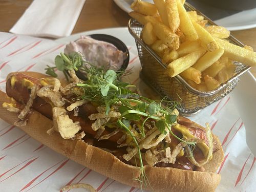 Vegan chilli hotdog   at Lake View Garden Bar in Bowness-on-windermere