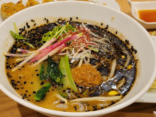 Black sesame ramen with special starch noodles added at T's Tantan - Tokyo JR Station in Tokyo