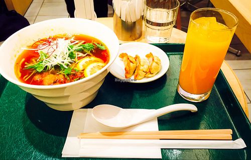 Hot and Sour Ramen Soup with Fried Dumplings   at T's Tantan - Tokyo JR Station in Tokyo