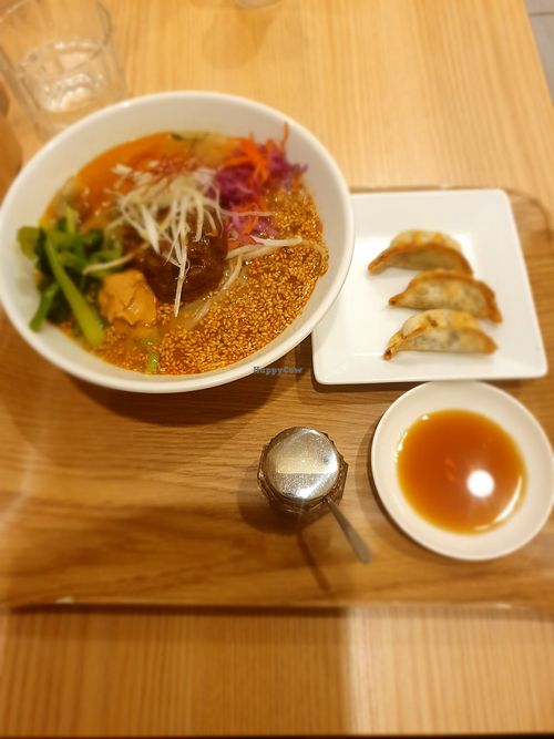 Golden Sesame ramen and gyoza at T's Tantan - Tokyo JR Station in Tokyo