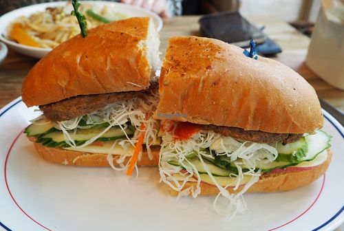 The Big Burger is BIG! at Loving Hut -JungAng in Jeju