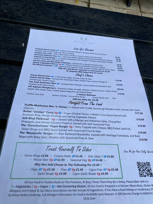 Menu at New Forest Inn in Lyndhurst