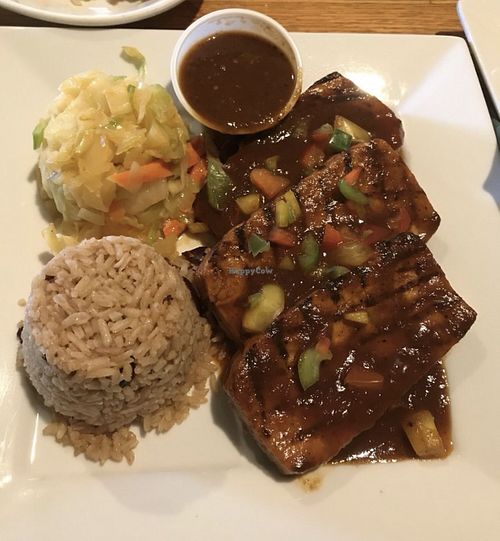 Spicy Jerk Tofu Steaks  at Spice Island Grill in Colorado Springs