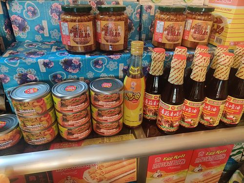 Vegan canned meats, mushroom oyster sauce, fermented soy beans at Tian Ran Vegetarian in Phnom Penh