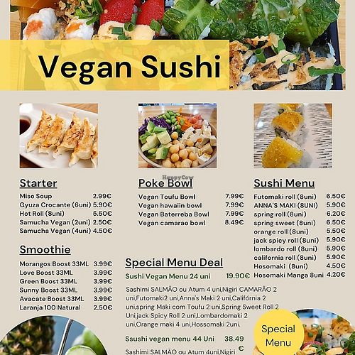 Sushi menu at Poke & Pizza House in Lisbon