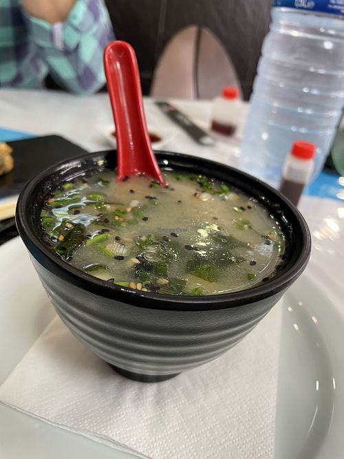 Miso soup  at Poke & Pizza House in Lisbon