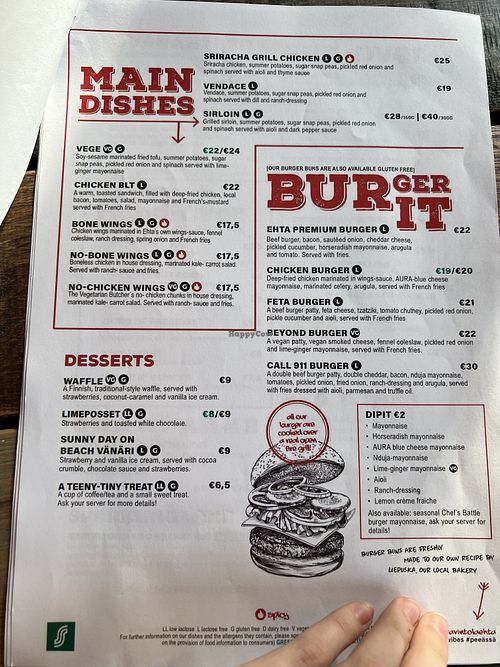 Menu  at Ravintola Ehta in Kuopio