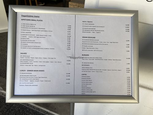 Veganismo menú  at Veganissimo in Santorini