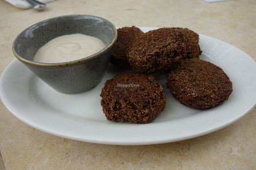 NOYA falafel made in-house (chickpeas with plenty of herbs, oriental spices, and tahini dip) (vegan) at Noya in Saarbrucken