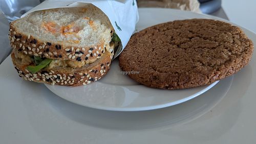 Vegan chickpea-salad sandwich and Snickerdoodle cookie at Grizzly Baked Goods - Welles St in Christchurch