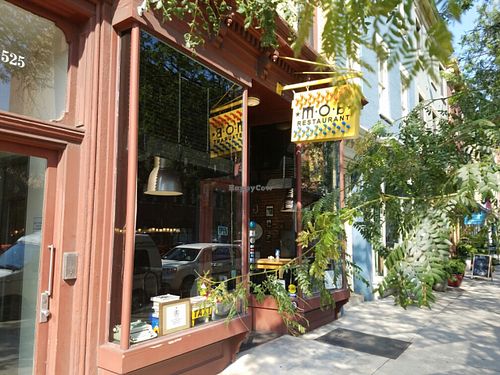 outside with HappyCow sticker on window at M.O.B. - Maimonide of Brooklyn in Brooklyn