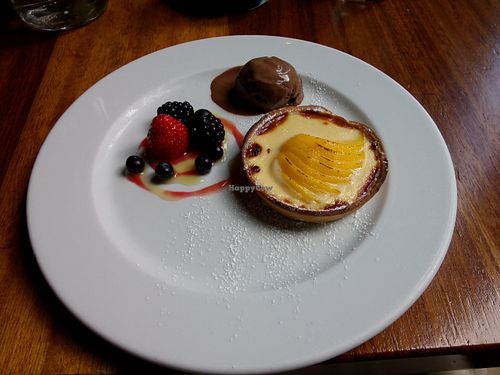 Hot peach and vanilla tart at David Bann Restaurant in Edinburgh