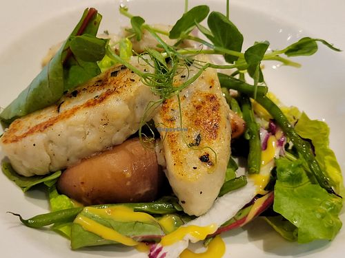 Gnocchi with warm peach salad at David Bann Restaurant in Edinburgh