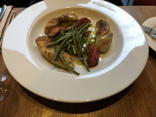 Gnocchi with peach salad   at David Bann Restaurant in Edinburgh