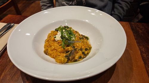 Risotto marinara of mushroom and cannellin beans at David Bann Restaurant in Edinburgh