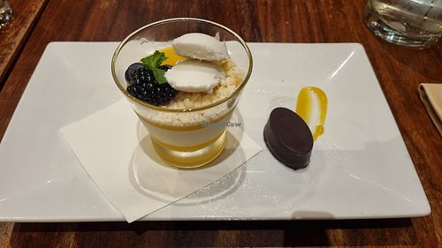 Mango, passion fruits and vanilla pudding at David Bann Restaurant in Edinburgh