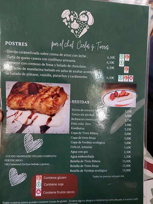Menu so as mid February 2024 at MMVF in Alcorcon