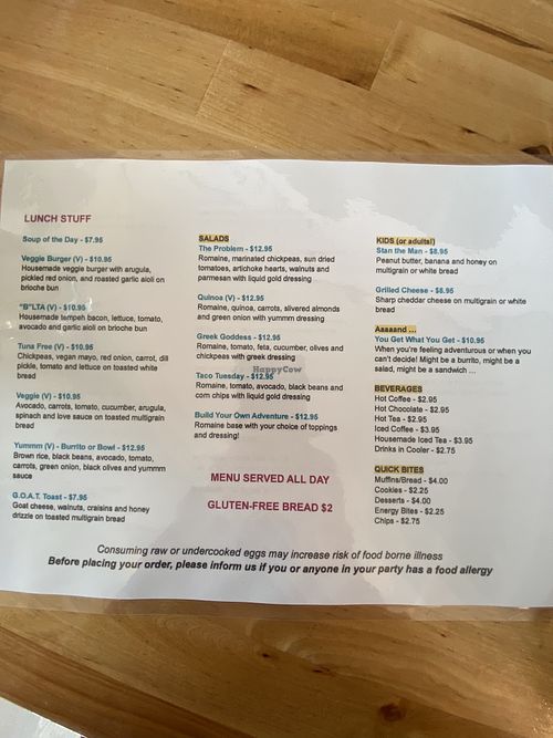 Lunch menu  at North Sister Cafe in Osterville