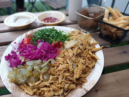 Shawarma plate at Falafel Sumsum in Tel Aviv