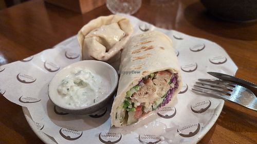 Vegan shawarma, with vegan chicken and vegan tzatziki at ShamanaMama in Gianyar