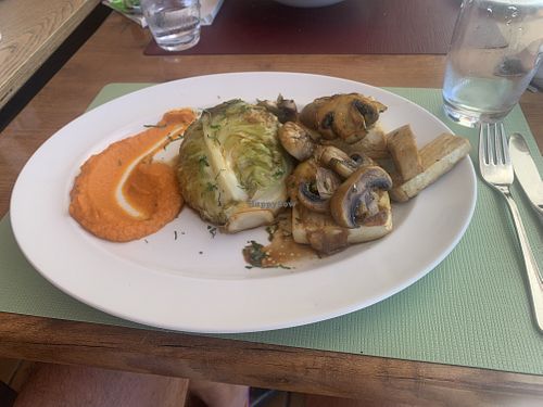 Pan fried tofu and cabbage - don’t be fooled, this was amazing   at Casa Del Mar in Albufeira