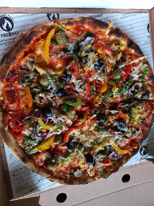 All toppinga and vegan cheese at Fireaway in Selsdon