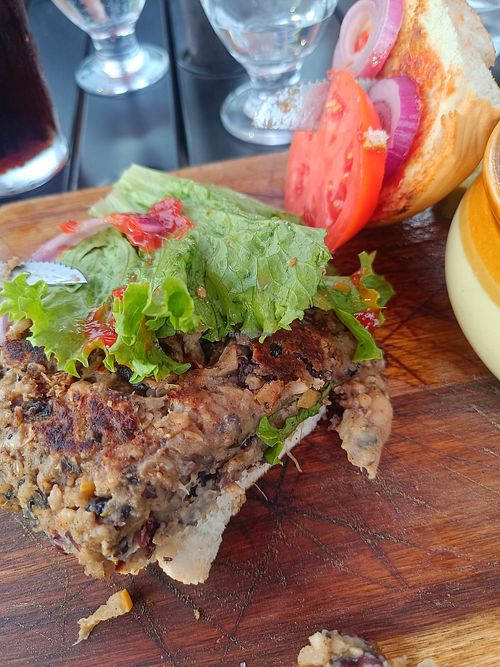 Plant-based burger with gluten-free bun! at Chappie's in Roxbury