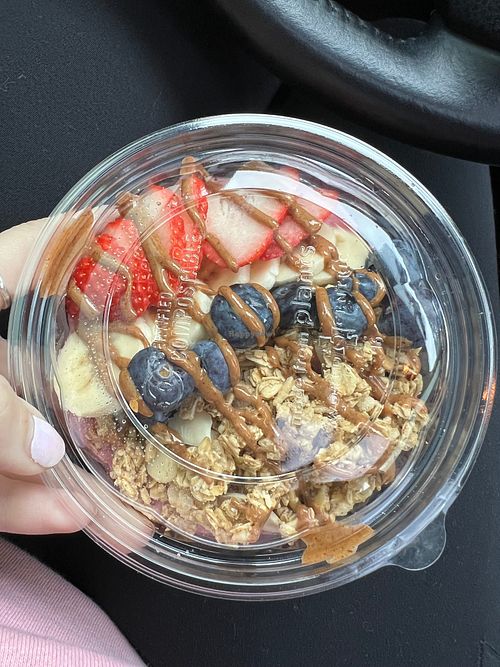 The AB&J smoothie bowl. It’s almost too pretty to eat.  at Our Hive Juice in Black Diamond