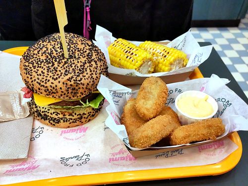 Nuggets, corncob and burger at The Sunny Burger Co. in Amsterdam