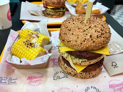 Corncob and double burger at The Sunny Burger Co. in Amsterdam