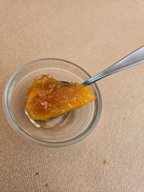 Fun little dessert. Orange slice with syrup. at Mpakalógatos in Naxos