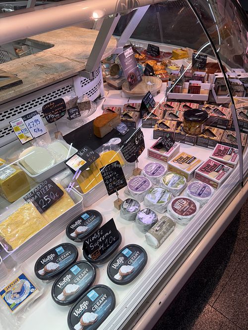 Vegan cheeses  at La Veganeria del Born in Barcelona