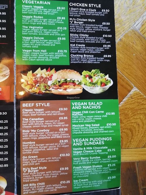 Menu at Monterey Jack's in Glasgow