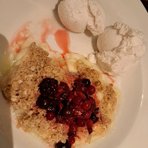 Apple & Berry crumble with vegan ice cream at Hungry Horse - Barrbridge in Bargeddie