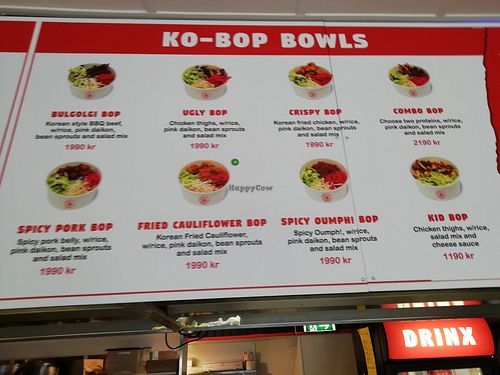 Rice bowls menu at Kore in Reykjavik