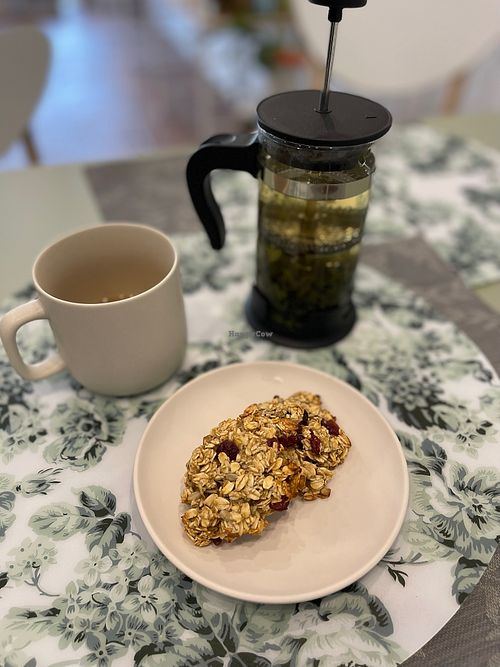 Lemon balm herb tea with fresh oat cookies ! at Green To Go - オーガニックショップ in Osaka
