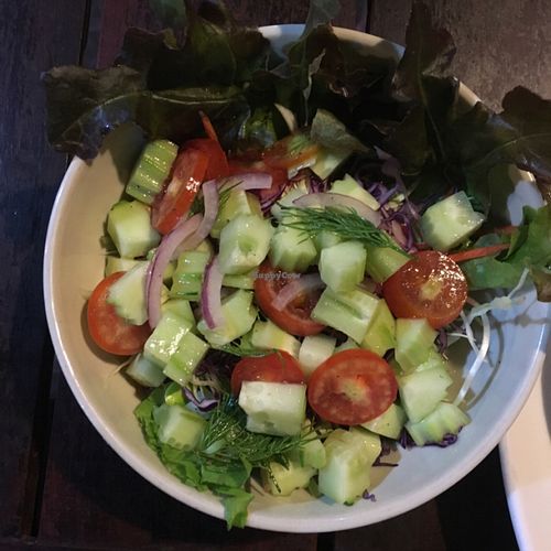 Salad comes with felafel at Catfish Book Cafe in Koh Lanta