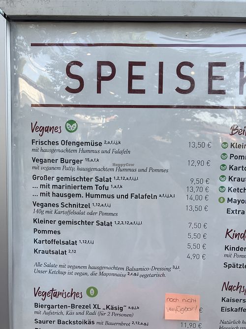 Aktuelle Speisekarte   at Stadtbiergarten Schorndorf in Schorndorf