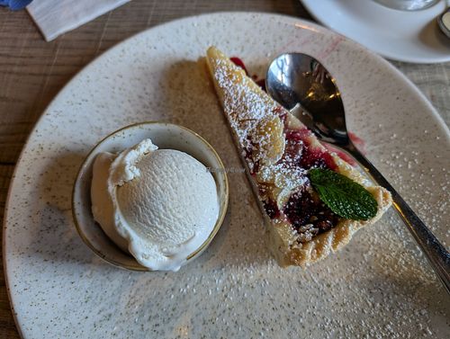 Raspberry and almond frangipane tart at Ego at The Grapes in Shrewsbury