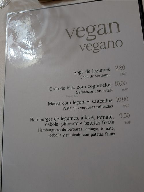 Menu vegan at Cinta d'Ouro in Freixo De Espada A Cinta