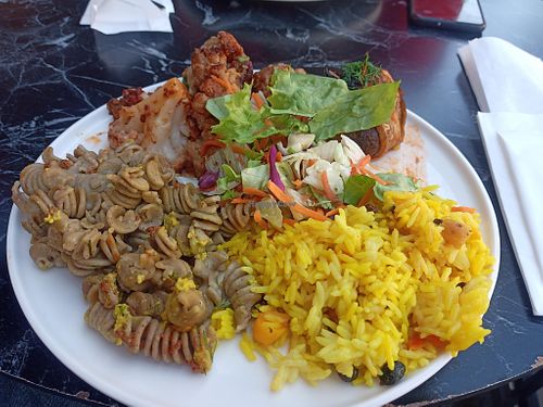 Cauliflower, islim kebabı, rice, pasta at Roots Shots in Istanbul